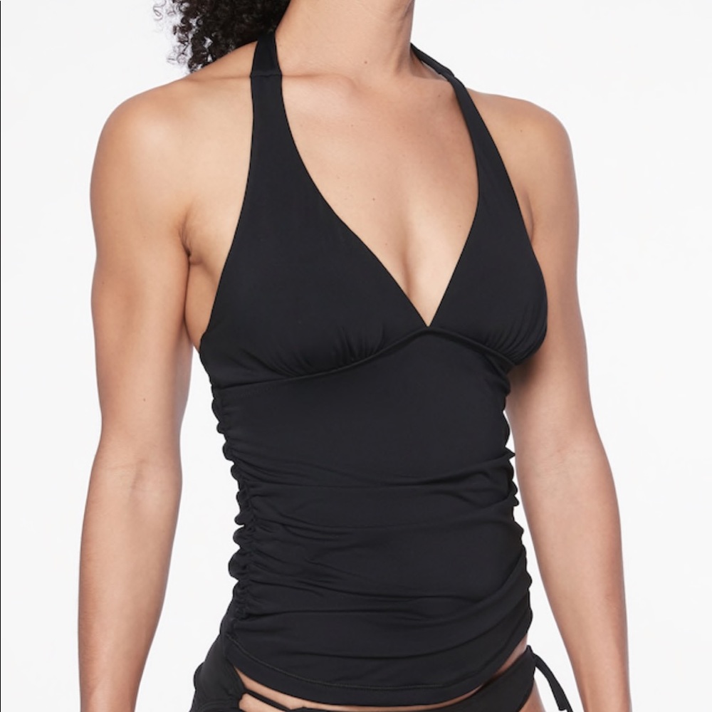 athleta Shirred Halter Tankini sz xs blue lined